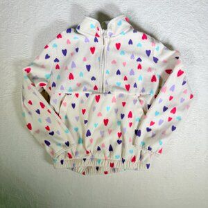 Athletic Works Girls M 7-8 Fleece Pullover White With color Heart Print Half zip